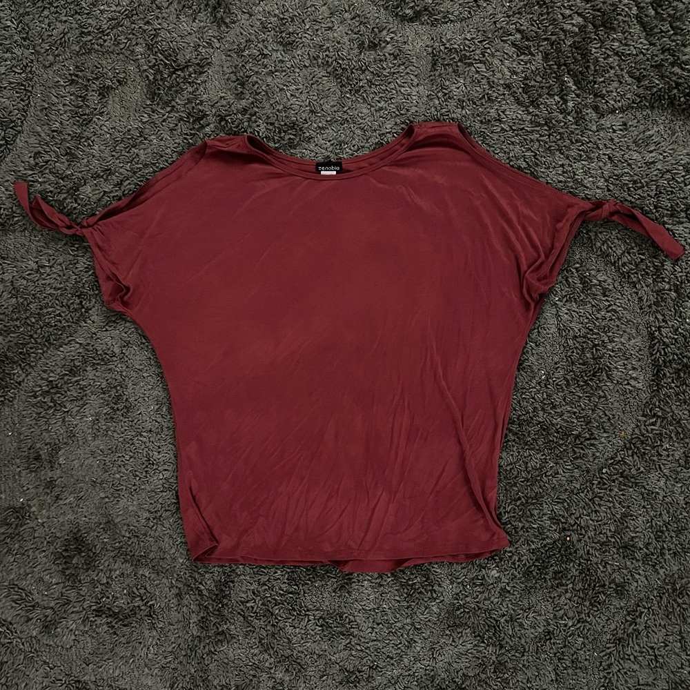 Burgundy Open Shoulder 1/2 Sleeve Top with Ties Size 1X